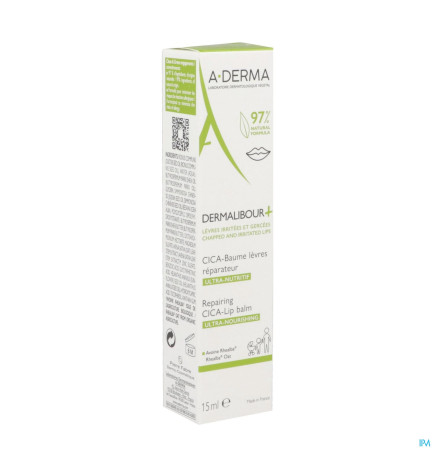 A-DERMA – Dermalibour+ Cica Baume Lèvres Réparateur, 15 ml
