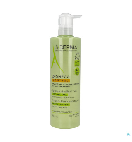 A-DERMA – Exomega Control Gel Lavant Émollient 2-en-1 Anti-Grattage, 500 ml
