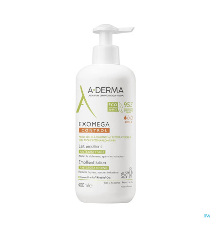 A-DERMA – Exomega Lait Émollient Anti-Grattage Pompe, 400 ml