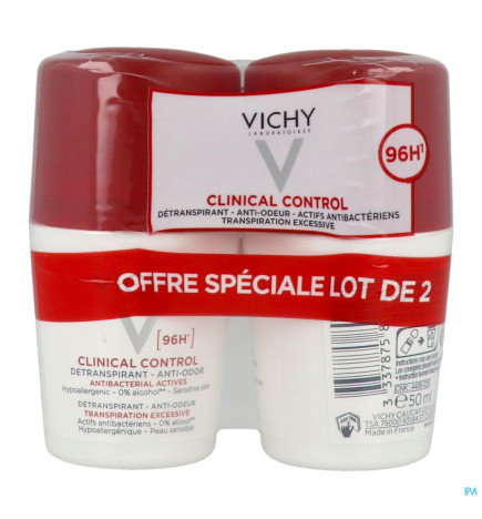 Vichy – Détranspirant 96 h roll-on, 2 × 50 ml
