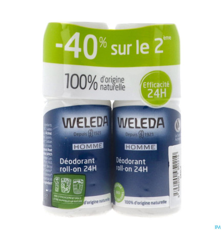 Weleda – Homme Déodorant 24h Roll-On, 50 ml x2