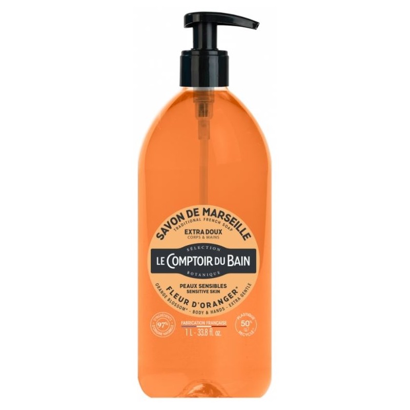 Le Comptoir du Bain – Savon Traditionnel de Marseille Fleur d’Oranger, 1 L
