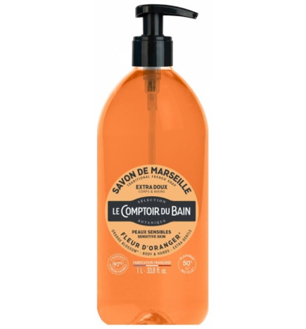 Le Comptoir du Bain – Savon Traditionnel de Marseille Fleur d’Oranger, 1 L