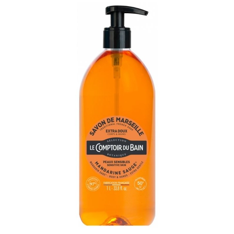 Le Comptoir Du Bain Savon De Marseille Liquide Mandarine Sauge 1l