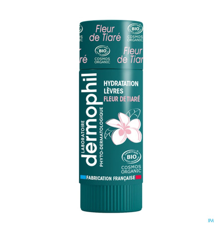 Dermophil – Bio stick lèvres goût fleur de tiaré Indien, 4 g