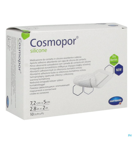 Hartmann – Cosmopor Silicone Pansement Hydrocellulaire Mince Autoadherent Silicone Sterile 7Cm2 X 5Cm 10