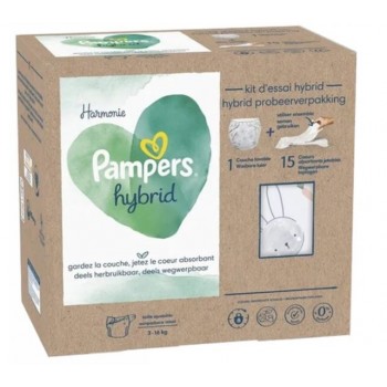 Pampers Harmonie Hybrid Starter Kit 1 Couche Lavable + 15 Coeurs Absorbants Jetables 3 16kg