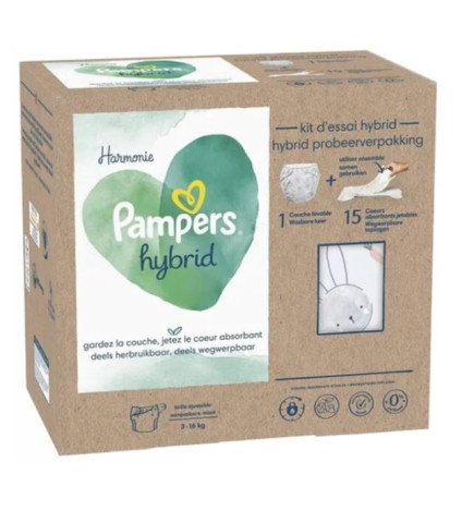Pampers Harmonie Hybrid Starter Kit 1 Couche Lavable + 15 Coeurs Absorbants Jetables 3 16kg