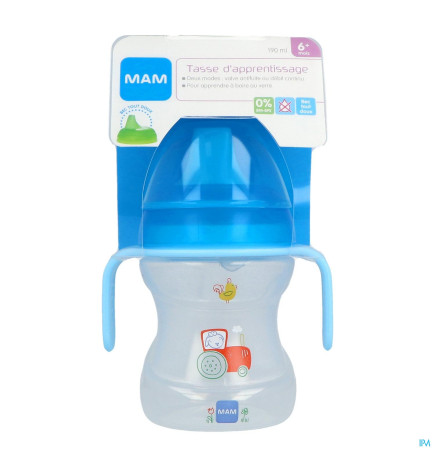 Mam – Tasse Apprentissage Décorée Bec Souple avec Anses, 190 ml