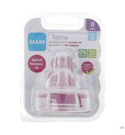 Mam – Tétine Silicone Débit 0 Extra Lent, x2