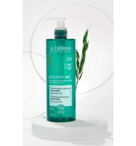 A-DERMA – Biology AC Gel Moussant Nettoyant Purifiant, 400 ml
