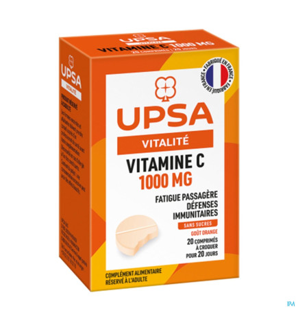 UPSA – Vitamine C 1000 mg à Croquer, 20 Comprimés