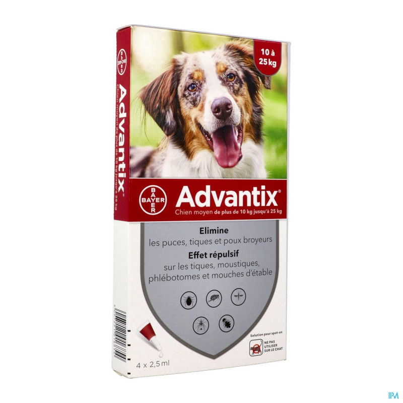 Advantix – Chien Moyen 10 à 15kg, Spot On Solution 2,5 ml, 4 pipettes