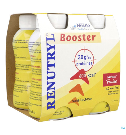 RenuTryl – Booster Sans Lactose Boisson Fraise, 300 ml x4