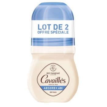 Cavaillès – Absorb+ 48H Déodorant Anti-Traces Roll-On, lot de 2 x 50 ml