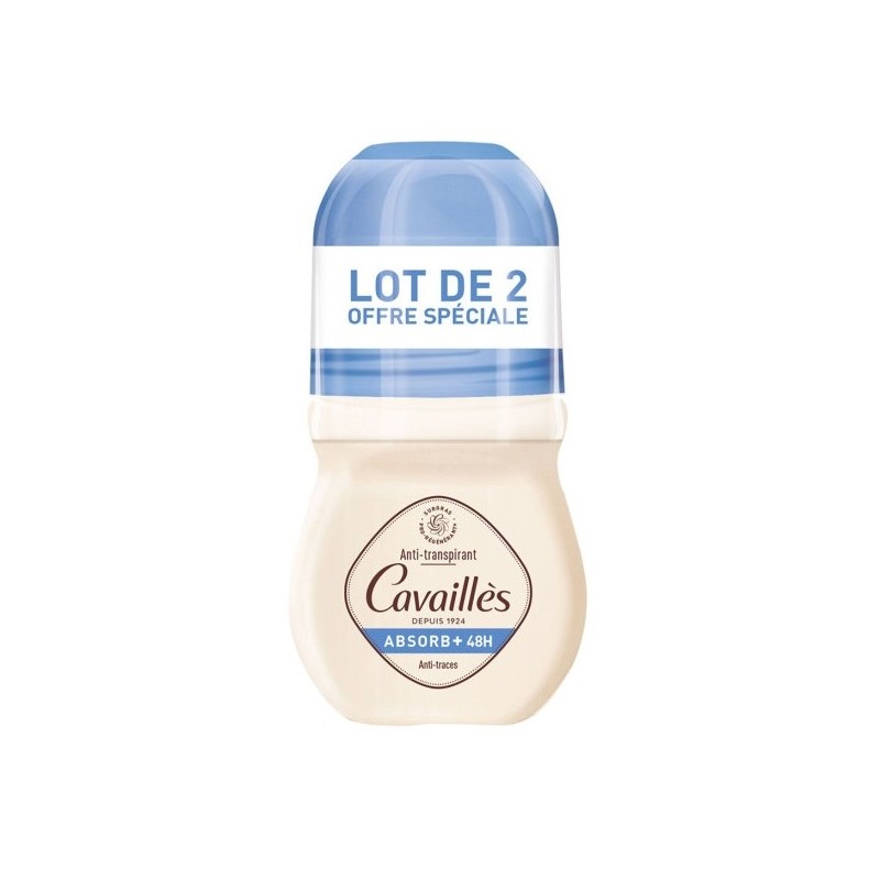 Cavaillès – Absorb+ 48H Déodorant Anti-Traces Roll-On, lot de 2 x 50 ml
