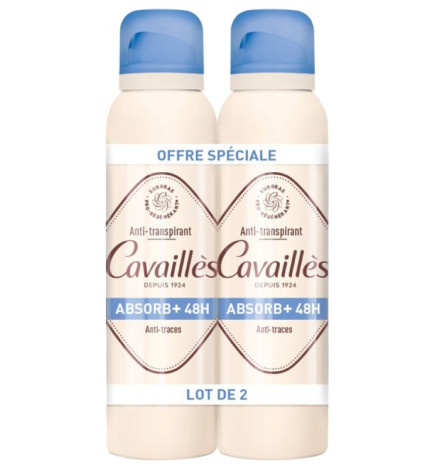 Cavaillès – Absorb+ 48H Déodorant Anti-Traces Spray, lot de 2 x 150 ml