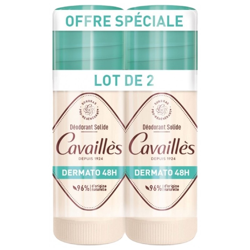 Cavaillès – Dermato 48H Déodorant Stick, lot de 2 x 40 ml