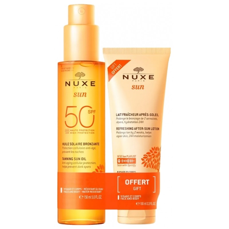 Nuxe Sun Huile Solaire Bronzante SPF50 150ml + Lait Fraîcheur Après-Soleil 100ml Offert