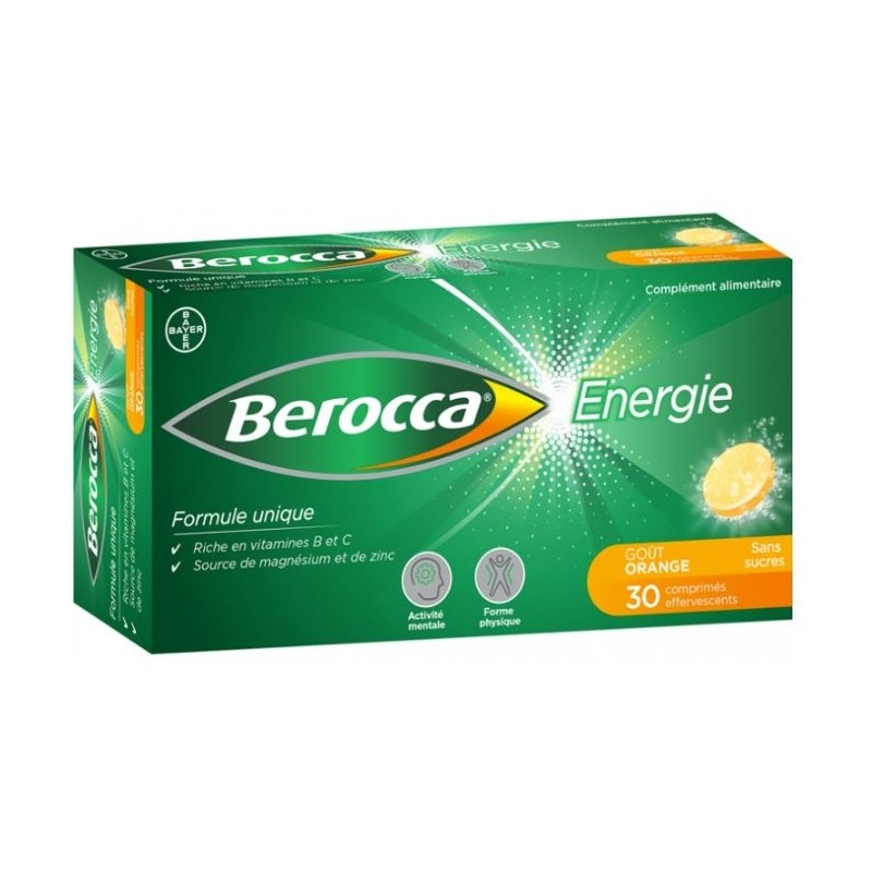 Berocca Énergie Goût Orange 30 Comprimés Effervescents Sans Sucres