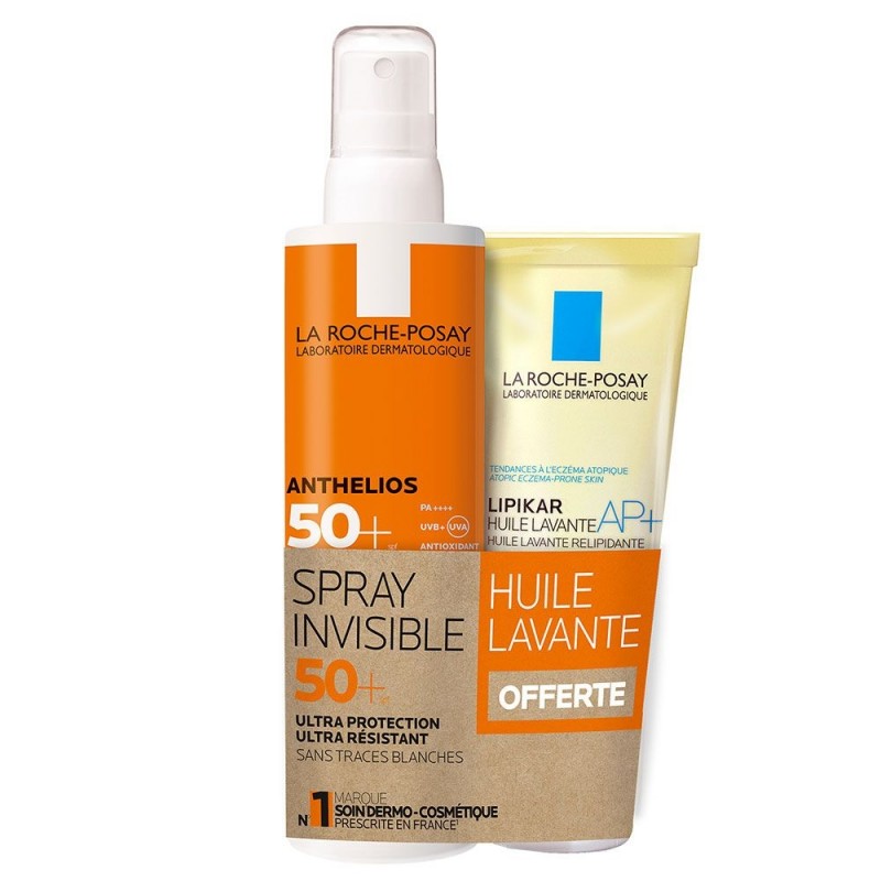 La Roche Posay Anthelios Crème Solaire en Spray Invisible Corps SPF50+ Avec Parfum 200ml + Lipikar Huile Lavante 100ml