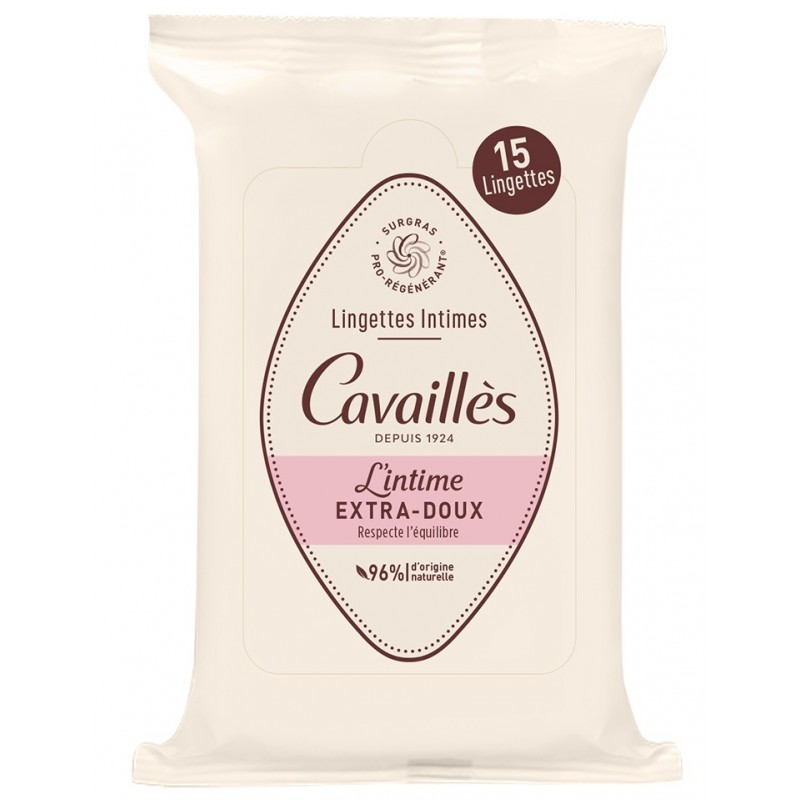 Cavaillès – Lingettes Intimes Extra-Doux sans rinçage, 15 lingettes