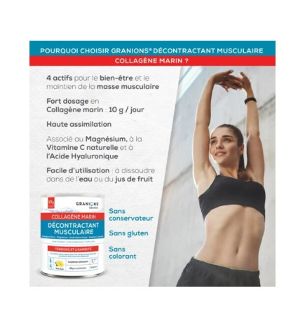 Granions – Décontractant Musculaire Collagène Marin Poudre 300 g Saveur Citron
