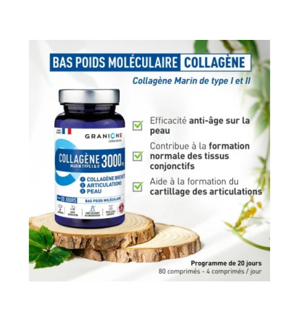 Granions – Collagène Marin  Type I & II  3000 mg 80 comprimés