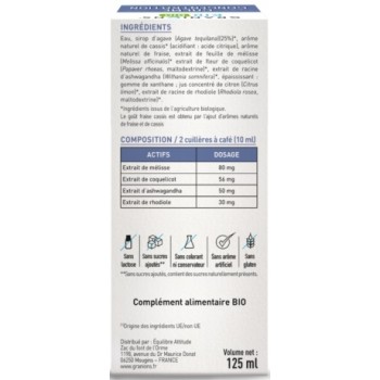 Granions Kid Bio Calme Concentration Solution Buvable aux Plantes Goût Fraise Cassis 125ml