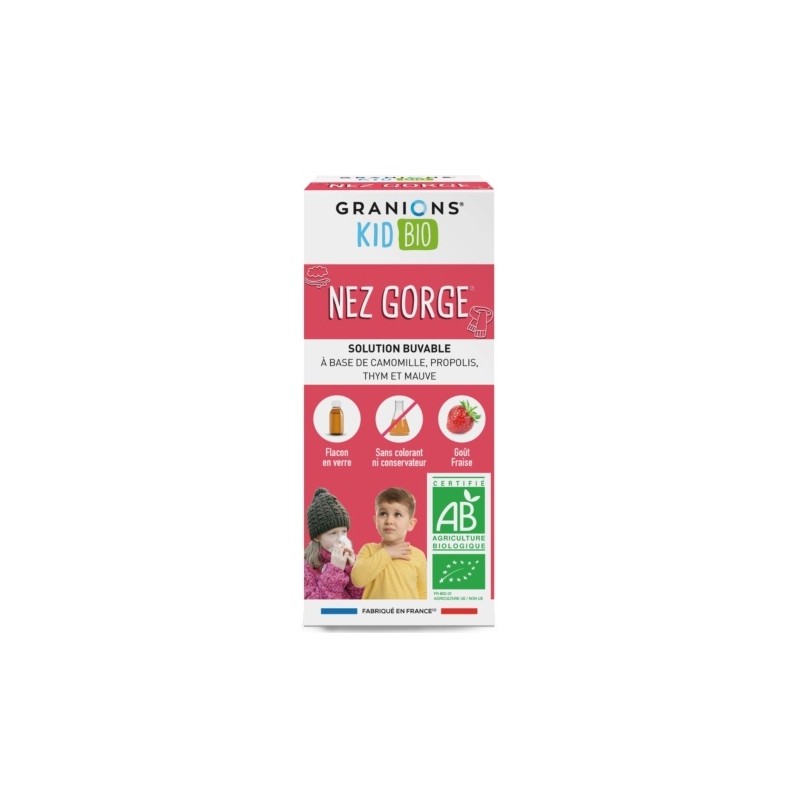 Granions Kid Bio Nez Gorge Solution Buvable Aux Plantes Goût Fraise 125ml