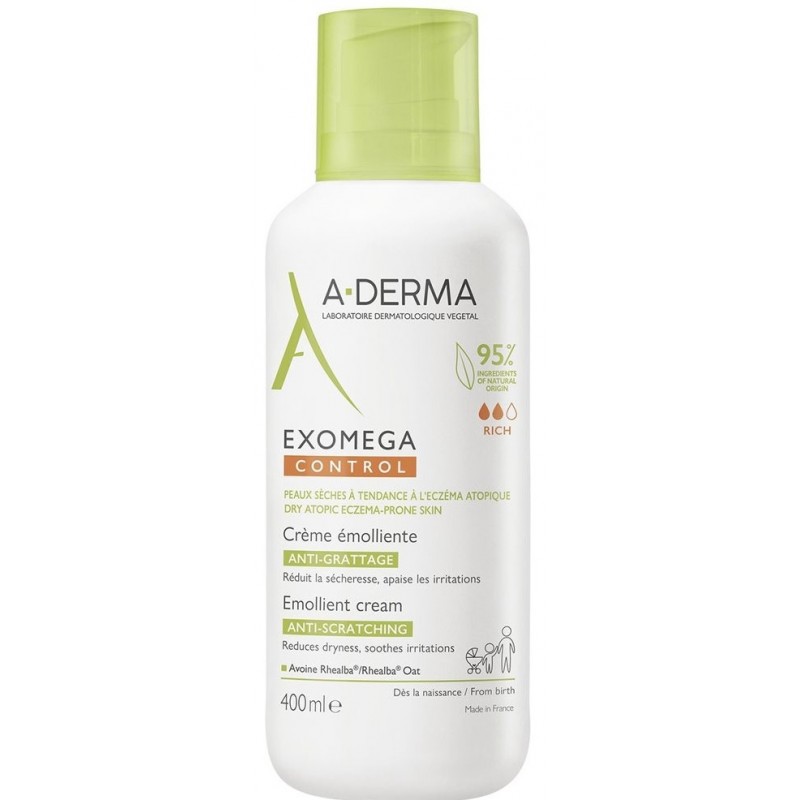 Crème émolliente anti-grattage 400ml Exomega Control Peaux Sèches à Tendance A l'Eczéma Atopique A-Derma