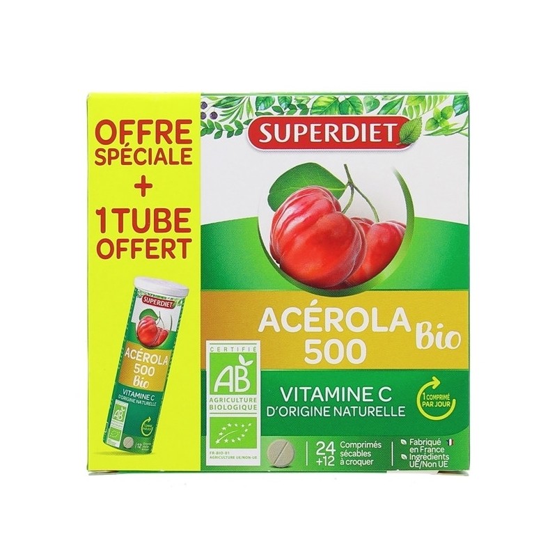 Superdiet Acerola 500 Bio X24 + 10Cpr Offerts