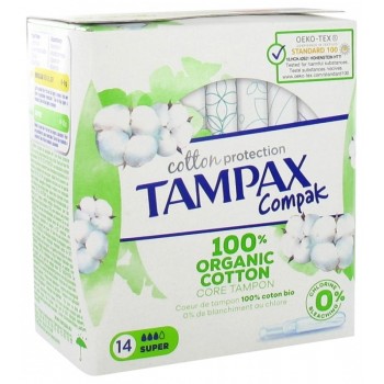 Tampax Compak Cotton Protection Super 100% Coton Bio 14 Tampons