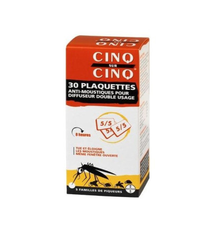 Cinq Sur Cinq Recharge Plaquettes Anti-moustiques Pour Diffuseur Double Usage 30 Plaquettes