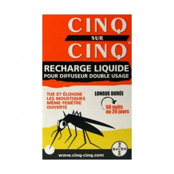 Cinq Sur Cinq Recharge Liquide Anti-moustiques Pour Diffuseur Double Usage 450 Heures