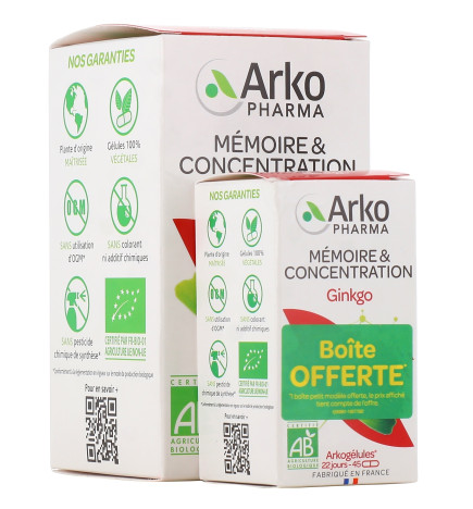 Arkopharma Mémoire et Concentration Ginkgo X150 Gélules + 45 Offertes