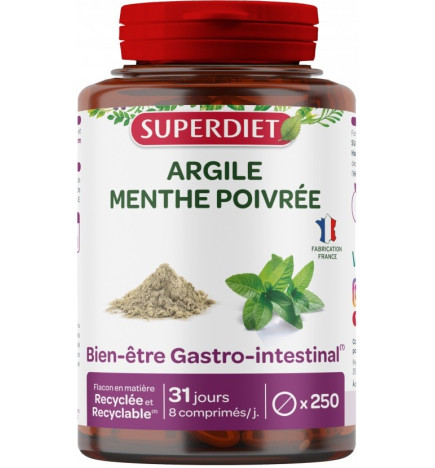 SUPER DIET – Argile Menthe Poivrée, 250 comprimés