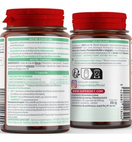 SUPER DIET – Huile de Foie de Morue, 45 capsules
