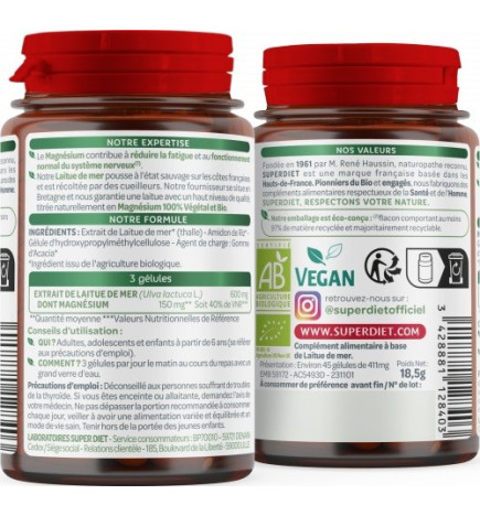 SUPER DIET – Magnésium Laitue de Mer, 45 gélules