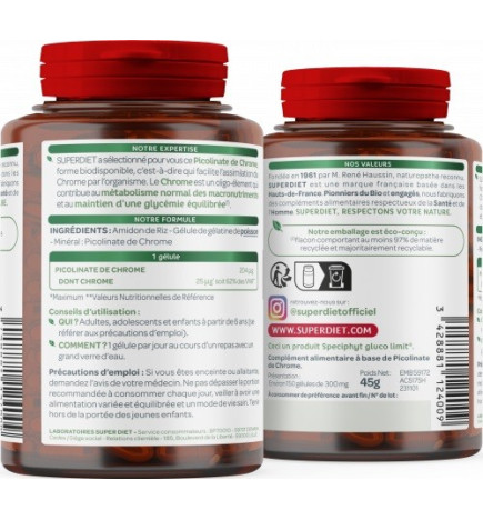 SUPER DIET – Picolinate de Chrome, 150 gélules