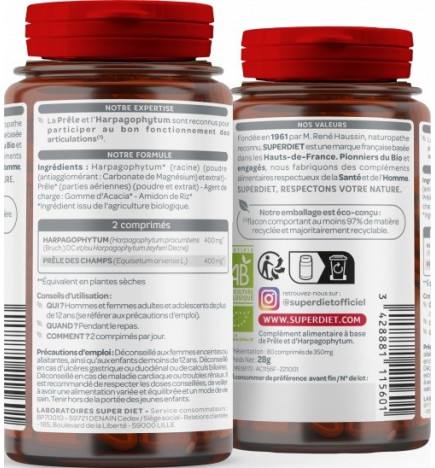 SUPER DIET – Prêle Harpagophytum Bio, 80 comprimés