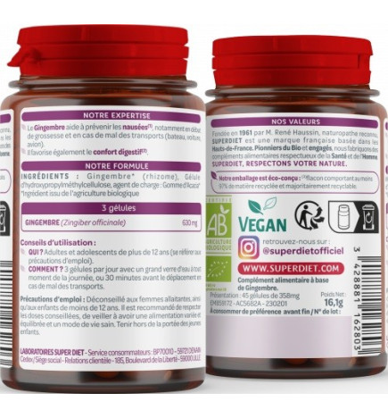 SUPER DIET – Gingembre Bio, 45 gélules