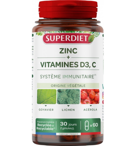 SUPER DIET – Zinc + Vitamines D3 C, 60 gélules