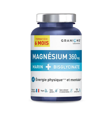 Granions – Magnésium Marin Bisglycinate 360mg Format Eco 6 Mois x180 Comprimés