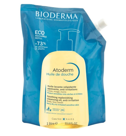 Bioderma – Atoderm huile de douche relipidante anti-irritations éco-recharge, 1 l