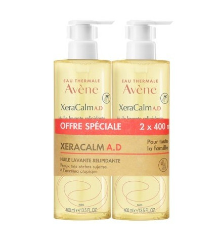 AVENE – XeraCalm A.D Huile lavante relipidante Peaux très sèches sujettes à l’eczéma atopique, 2 x 400 ml
