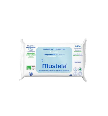 Mustela – Bébé Lingettes Nettoyantes à l’Eau Compostables x60