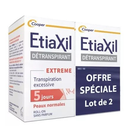 ETIAXIL – Détranspirant extrême peaux normales aisselles roll-on, 2 x 15 ml