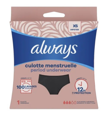 Always – Culotte menstruelle lavable et réutilisable noire XS, 1 culotte