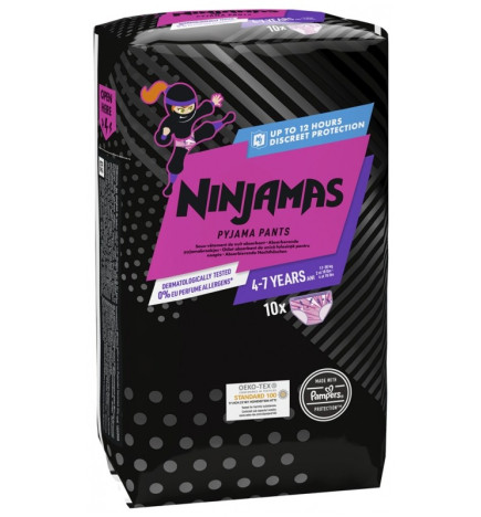 Pampers – Ninjamas Sous-vêtement de Nuit Absorbant Fille 4-7 ans (17-30 kg) x10